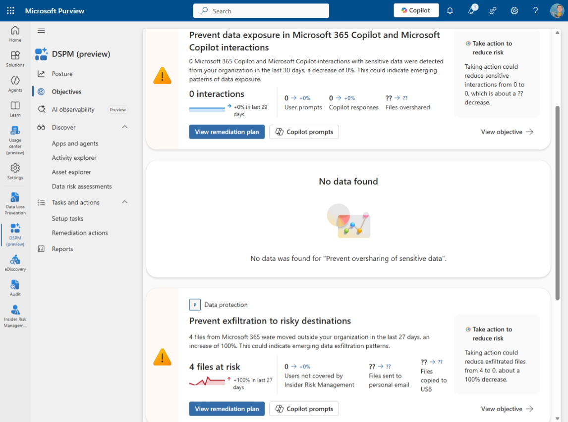 Lasă DSPM să ghideze ajustarea DLP si IRM 